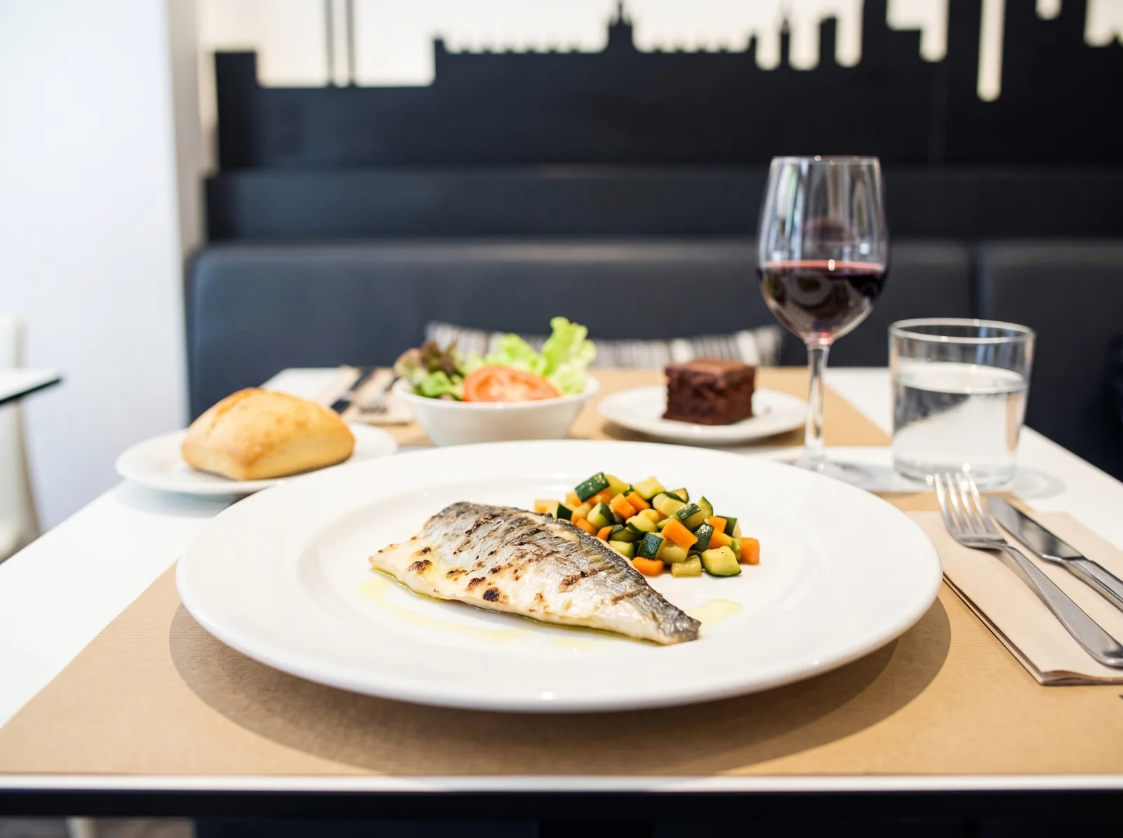 Filete de dorada a la plancha con verduritas, del menú del día de Santa Anna en el Barrio Gótico